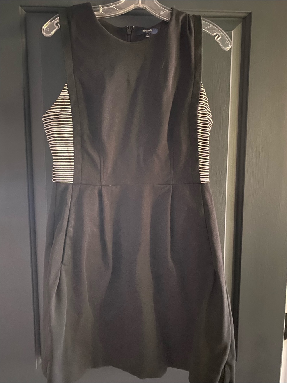 Madewell Black Fit-and-Flare Dress with Striped Side Panels